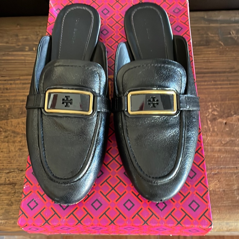 Tory Burch Black Leather Mules